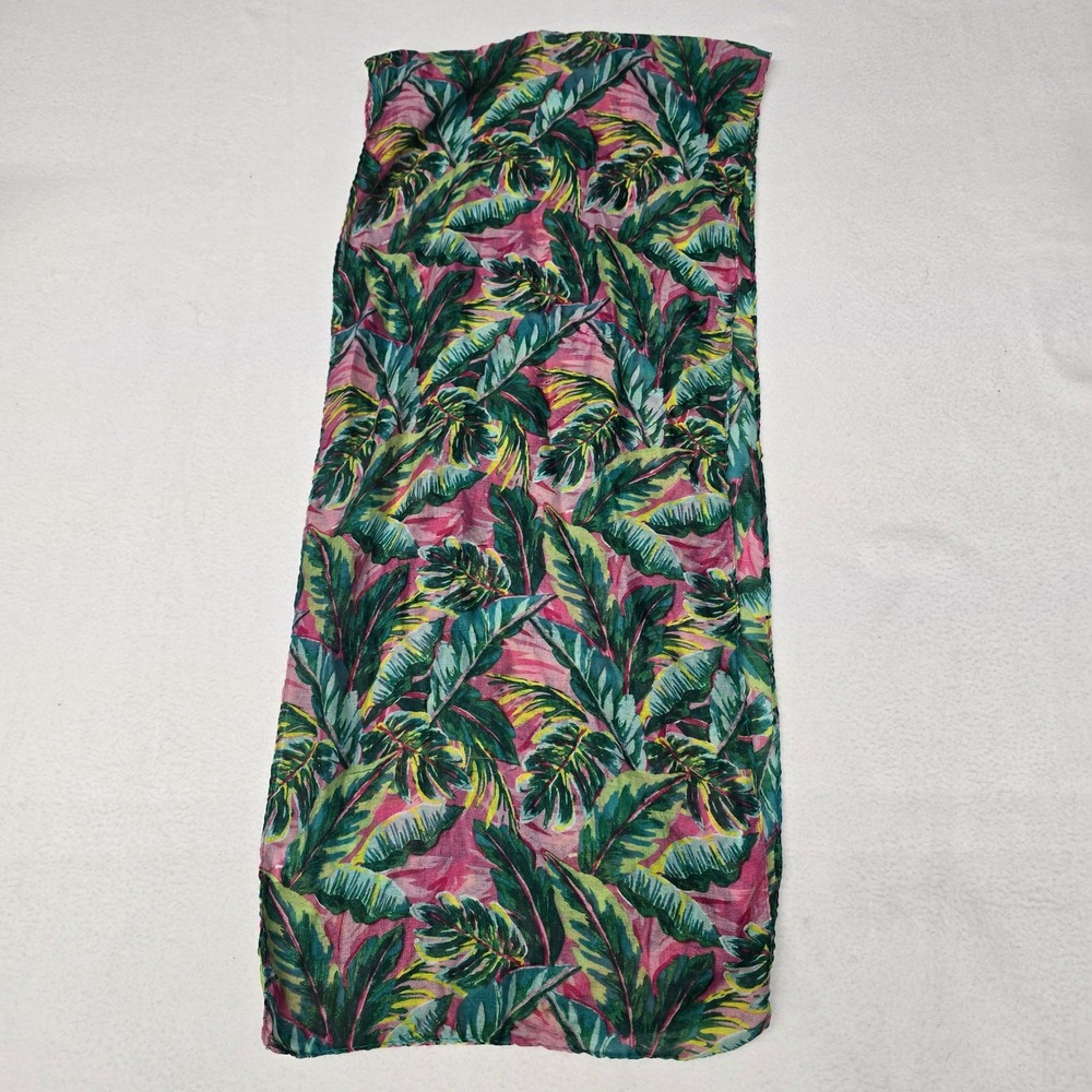 Greenbrier Tropical Palm Leaf Print Scarf Pink Green Botanical Lightweight